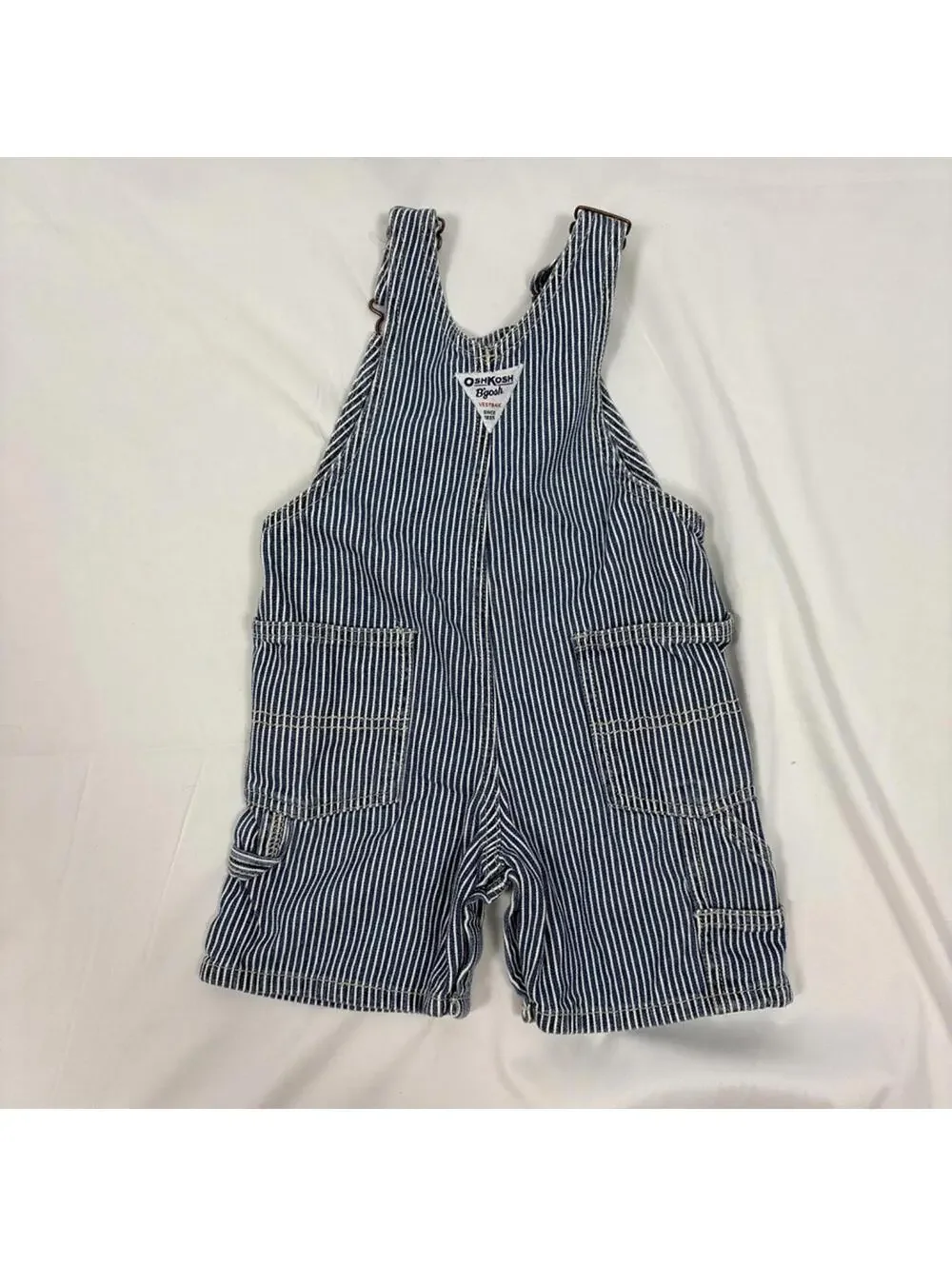 VTG OshKosh B'gosh Railroad Pinstrip Infant Short Overalls 18 mo